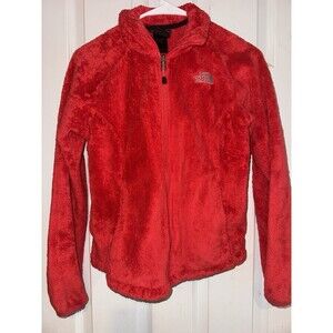 The North Face Womens Fleece Jacket red fussy Full Zip Pockets XSmall (kids L)